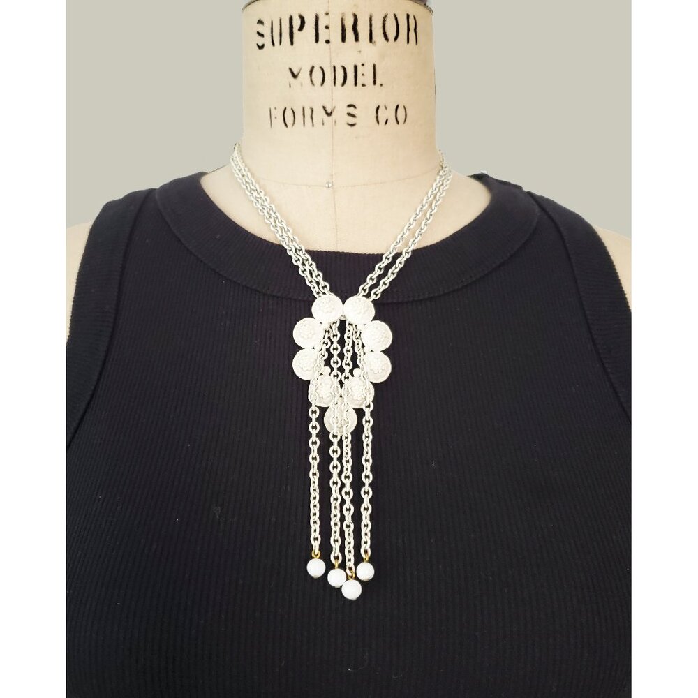 RARE Vintage Signed 1930s/40s Art Deco Crown Trifari White Enamel Metal Necklace